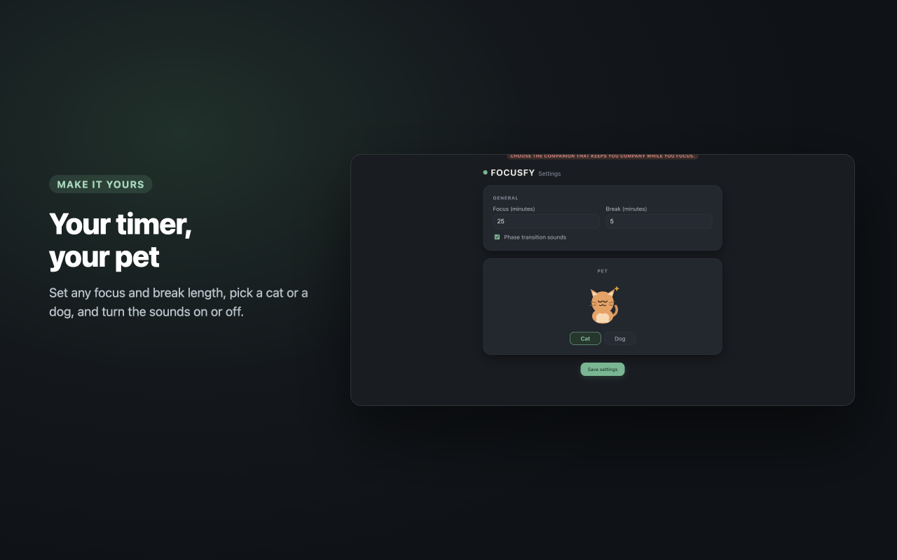 The settings page